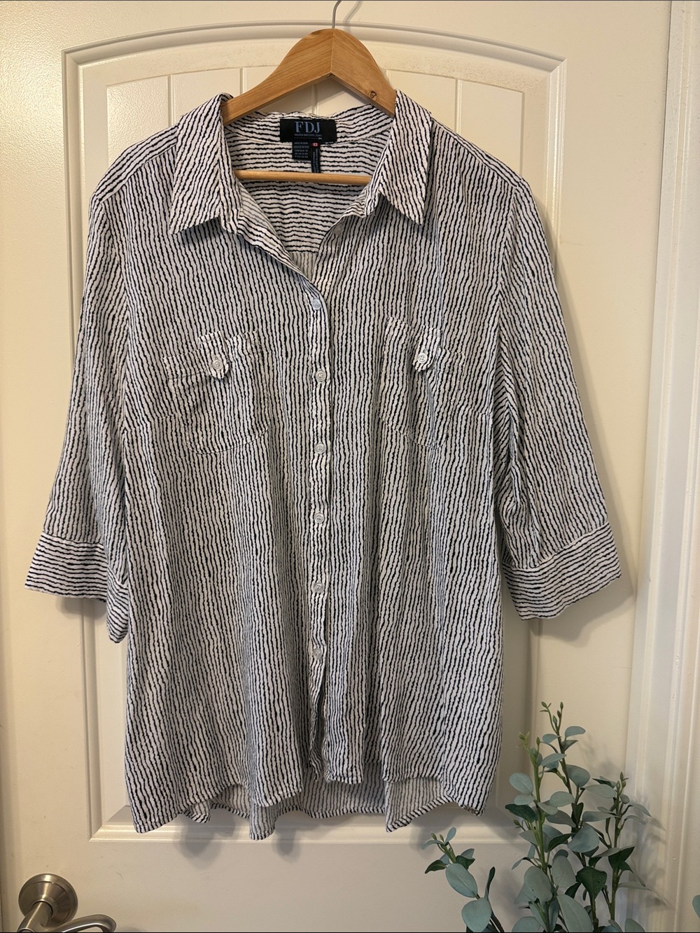 FDJ Striped Button-Down Shirt - Black & White